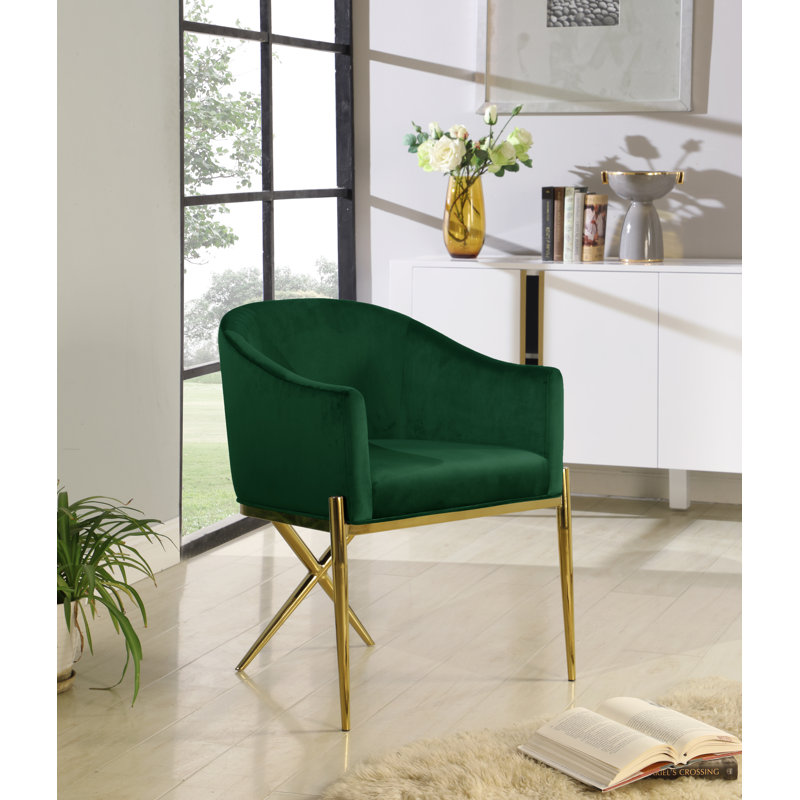 Chaise rembourrée Xavier, Or, Velours vert