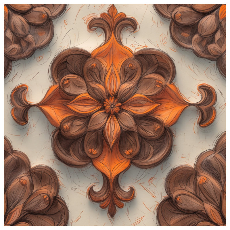Édredon ornement complexe orange brun, Simple extra long