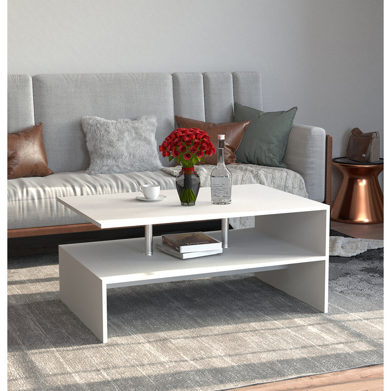 Cliatt Coffee Table with Storage, White