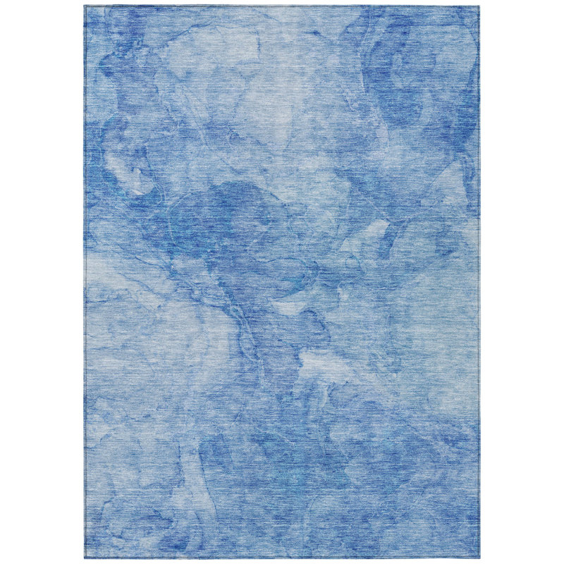 HomeRoots 3' X 5' Denim Blue And Sky Blue Nautical Washable Indoor Outdoor Area Rug