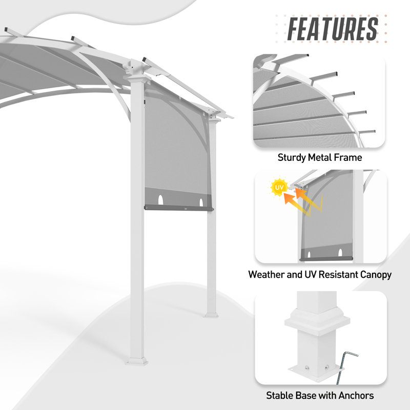 11.4 Ft. W X 11.4 Ft. D Outdoor Garden Steel Pergola with PVC-Coated Polyester Canopy, Gray