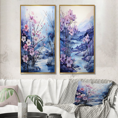 Frosty Blue River Landscape - ensemble de 2 décorations murales paysage