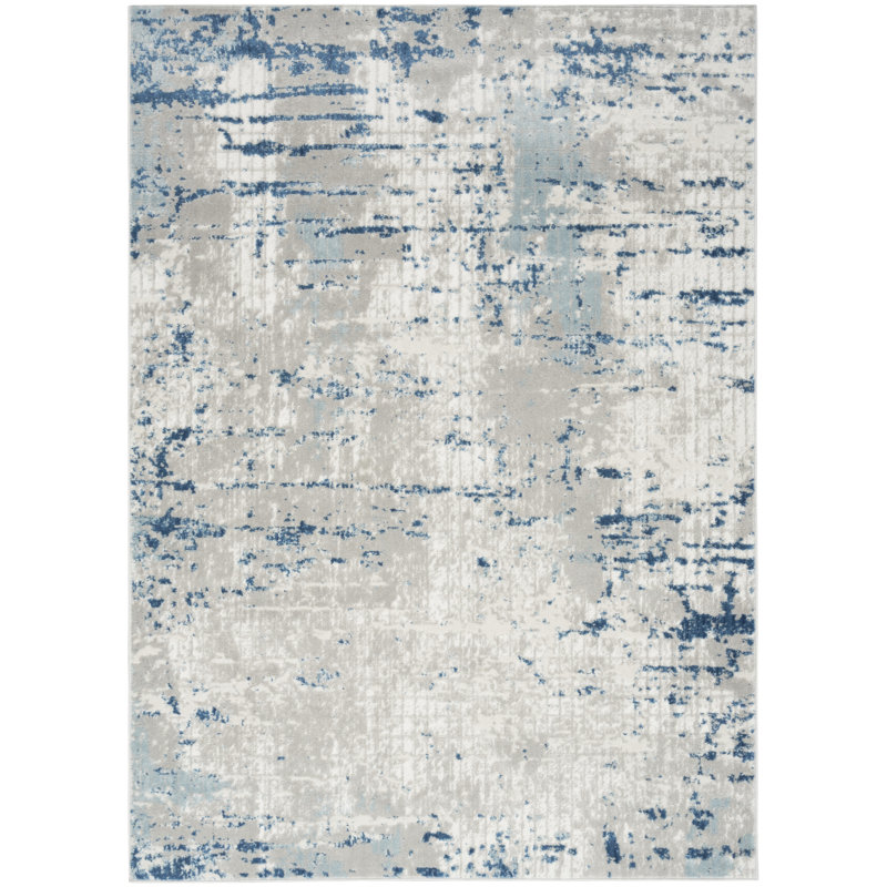 Alsup Abstract Modern Machine Woven Area Rug in Blue/Gray, Rectangle 5'3" x 7'3"