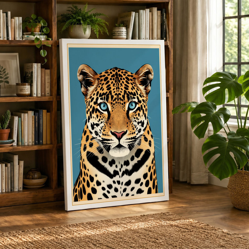 Leopard Gaze Modern - Wrapped Canvas, 18x12 - 45.7 x 30.5 cm, Terracotta Border