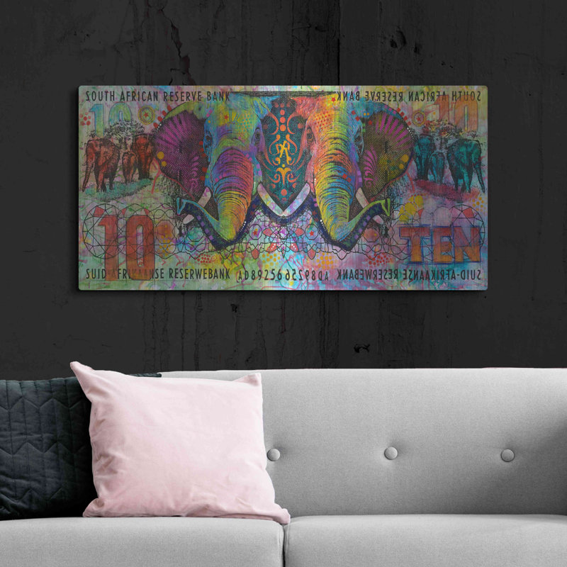 «Elephants» par Dean Russo sur métal, H 24 po x l 48 po