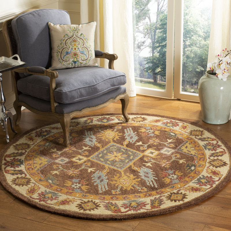 Tapis oriental brun / ivoire en laine / coton touffeté à la main Antiquity, Rond 6 pi