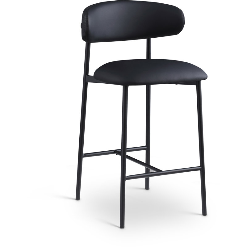 Lupita Vegan Leather Counter Stool, Matte Black, Black Vegan Leather