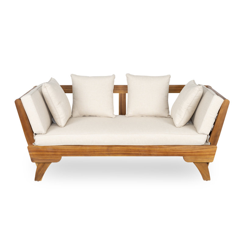 Canapé-lit d'extérieur convertible Lifesky: canapé 3 places pour lit de jour de 82 po - Accoudoirs pliables pour terrasses et balcons compacts - Structure en bois d'acacia massif et coussins résistants à l'eau