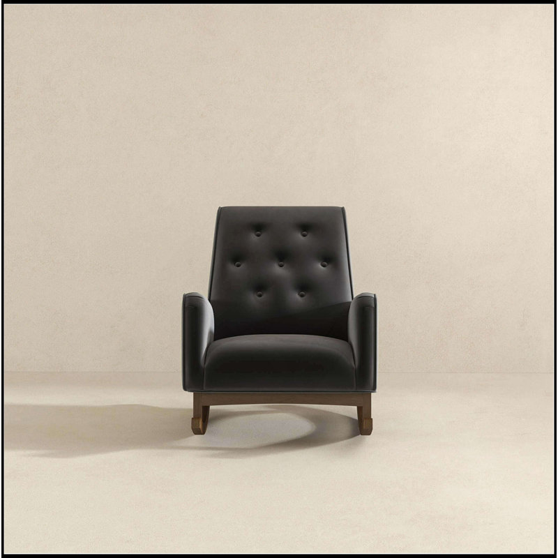 Dark Grey Fabric Solid Wood Rocking Chair