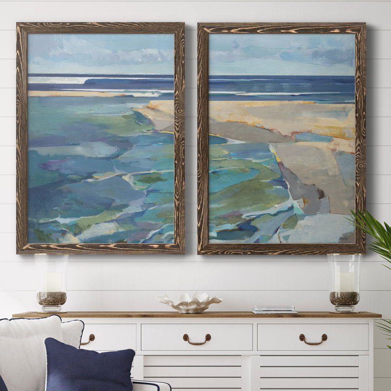 Breakwater - Ensemble de 2 reproductions d'art sur toile encadrées, Encadré de bois de noyer, H 37,5 po x l 55 po x P 1,5 po