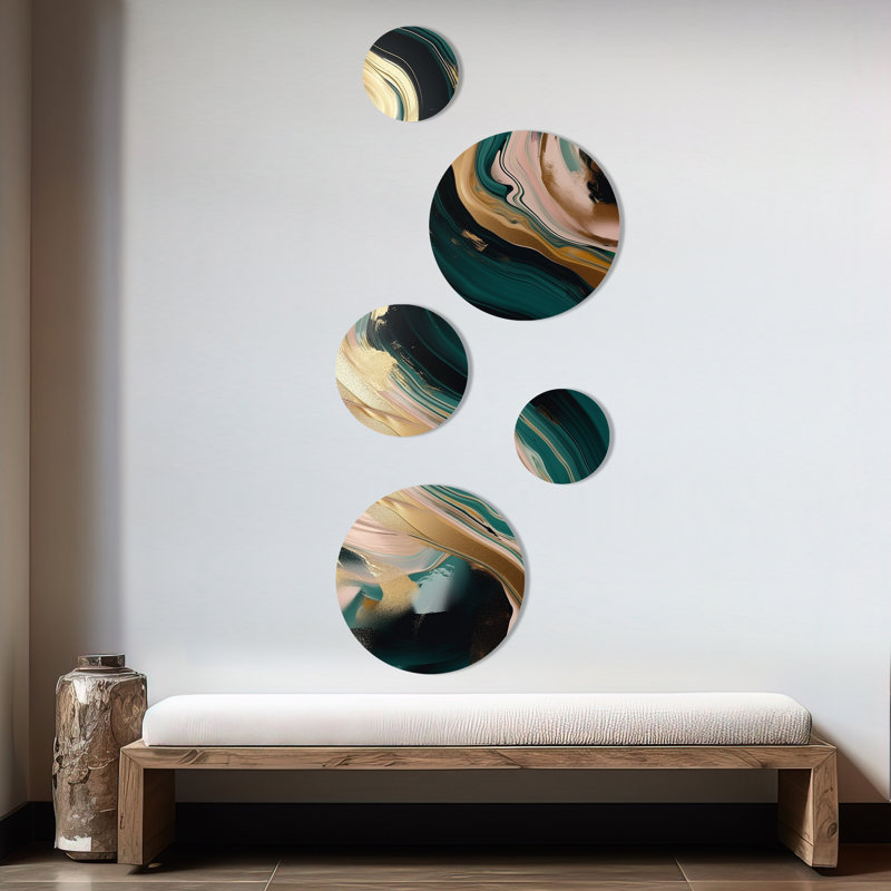 Gold and Green Marbled Euphoria III - Abstract Marble Metal Wall Décor