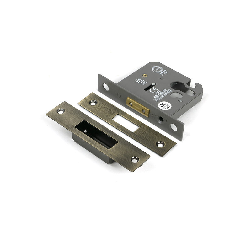 Polished Chrome 3" Euro Profile Dead Lock, Aged Brass