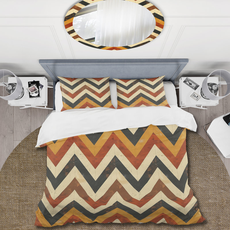 Ensemble de housse de couette Brown Chevron Glam Print VI - Midcentury, Housse de couette pour grand lit + 2 taies décora