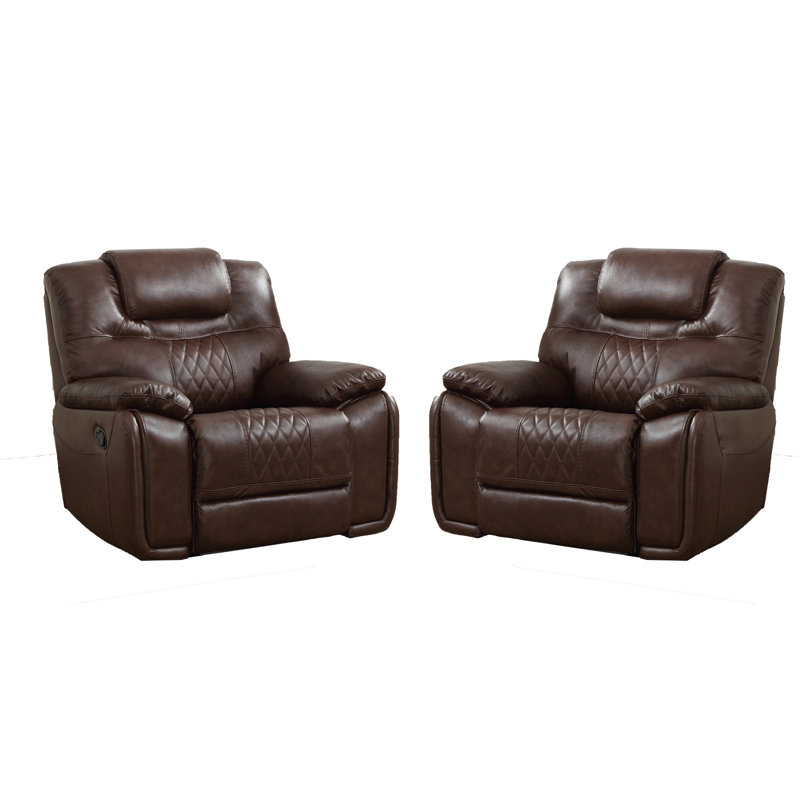 40.9'' Top-Grain Genuine Leather Manual Recliner, Traditional Reclining Chair (Set Of 2)