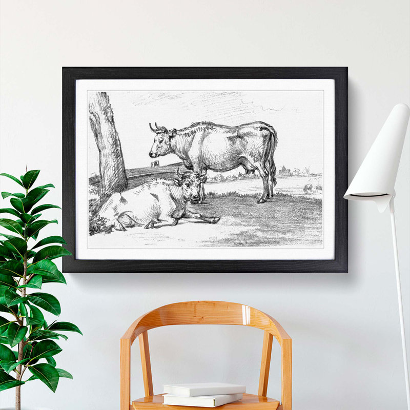 Two Cows by Jean Bernard - Framed Print, 36cm H x 48cm W x 2cm D, Black Framed