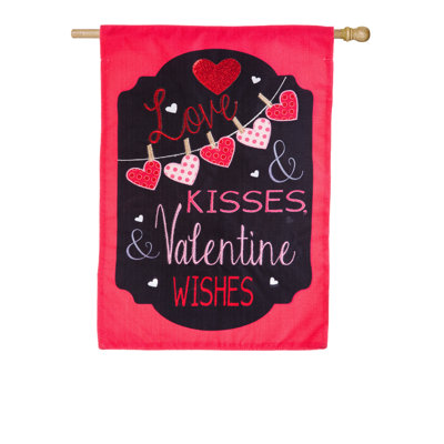 L’amour et les baisers de polyester de 2 côtés 44 x 28 po drapeau de jardin