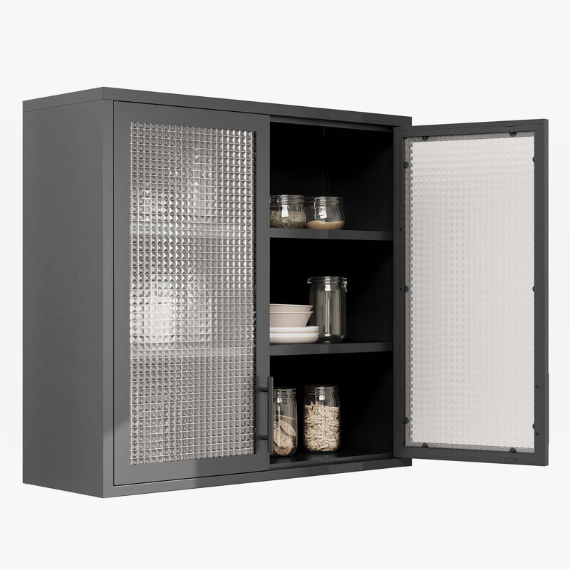 Armoire murale en verre Waffle-Grids avec 2 tablettes réglables