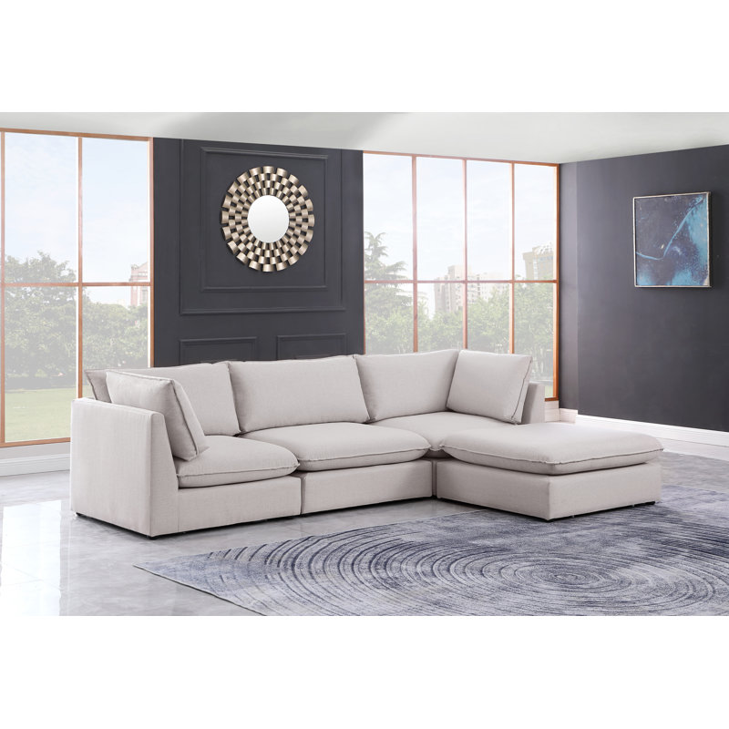 Tupman Upholstered L-Shaped Sectional Reversible, Beige Linen Textured Fabric
