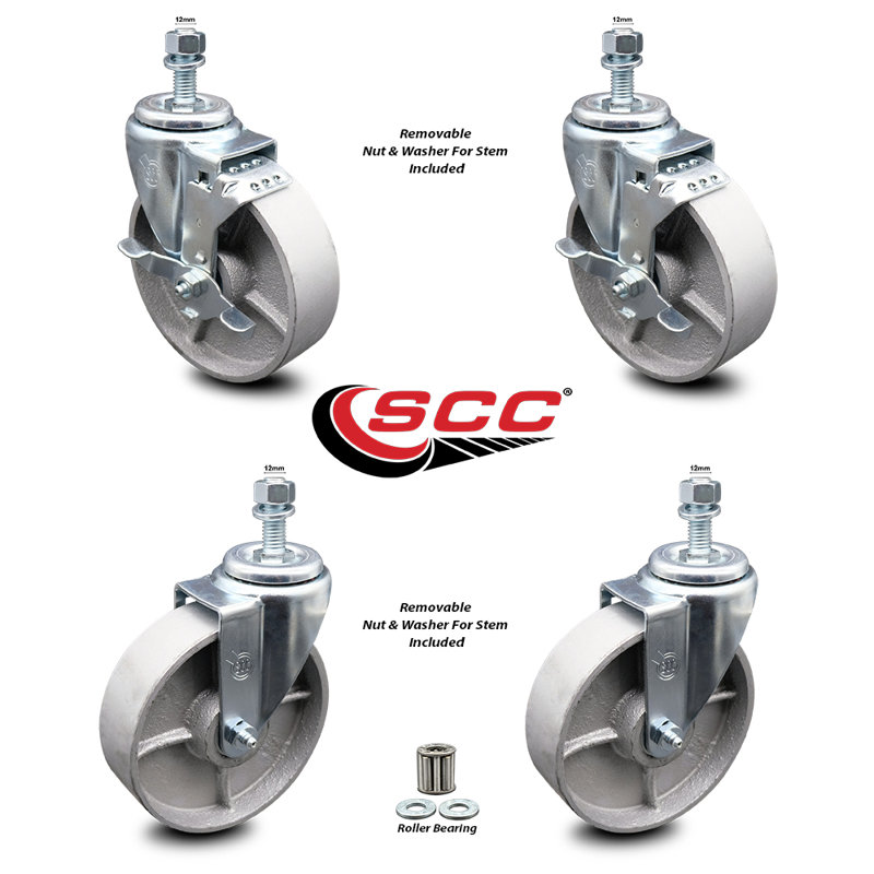 Steel 12MM Threaded Stem Caster Set 2 Brakes SCC