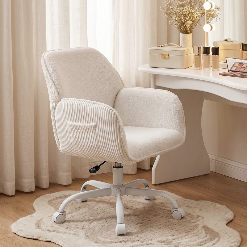 Chaise de bureau en velours Vanity Chair, Blanc