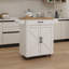 Chariot à roulettes pour îlot de cuisine avec tablettes réglables, porte-serviettes et plateau en bois d'hévéa - blanc