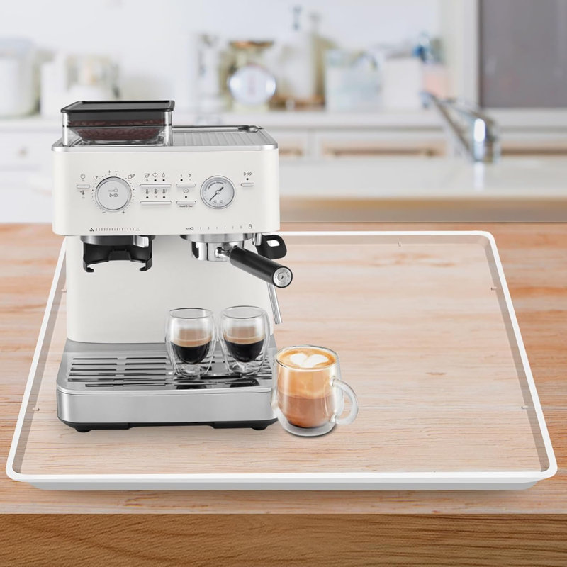 Tapis de cafetière en silicone avec rebord pour comptoir, translucide | Multi plateau à café étanche, facile à nettoyer