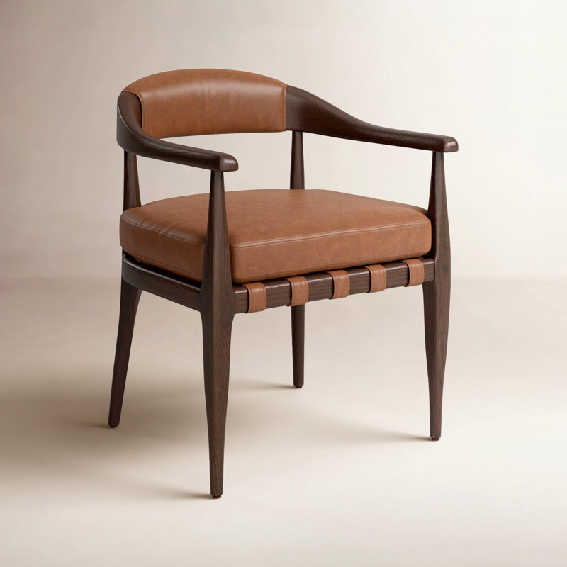 Dane Leather Upholstered Arm Chair, Terra Brown Oak Leather