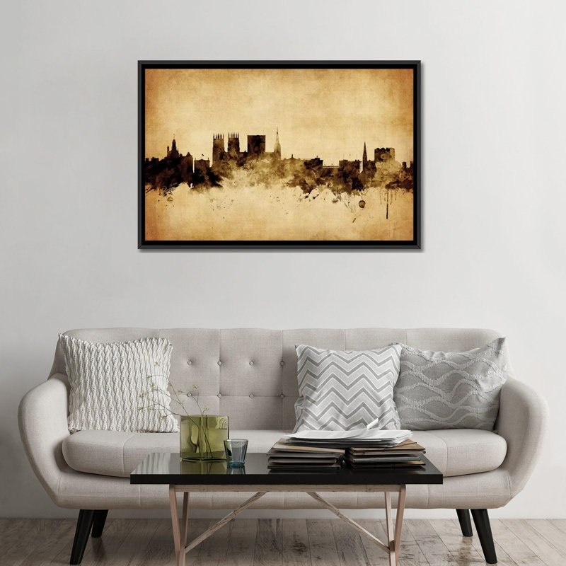Foxed (Retro) Skyline Series: York, Angleterre, Royaume-Uni, impression sur toile tendue, H 32 po x l 48 po x P 1,5 po