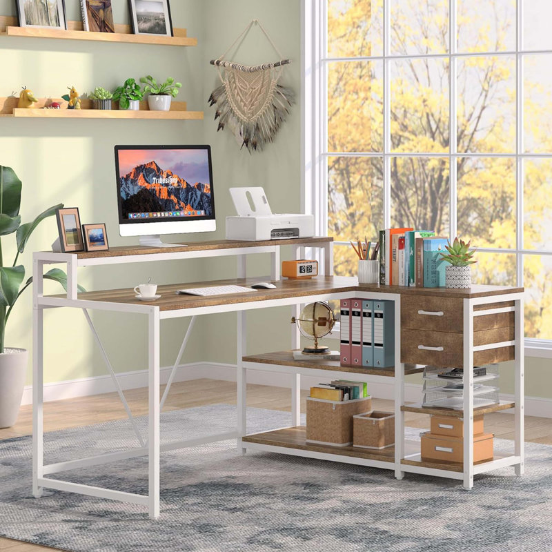 Bureau en L 55 po - Station de travail d'angle peu encombrante, Brun
