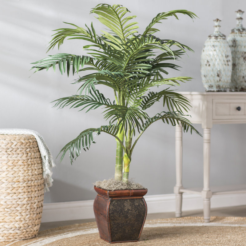 53'' Faux Palm Tree in Wood Decorative Vase