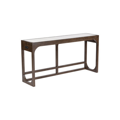 Transitional 72'' Dark Walnut Console Table, Sofa Table with Wood Frame and White Stone Top for Entryway Hallway Living Room