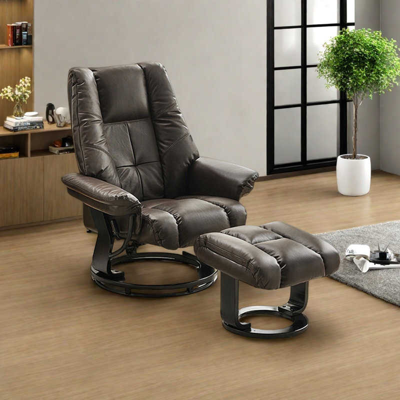 Chaise longue confortable en bois massif, Noir, Similicuir brun