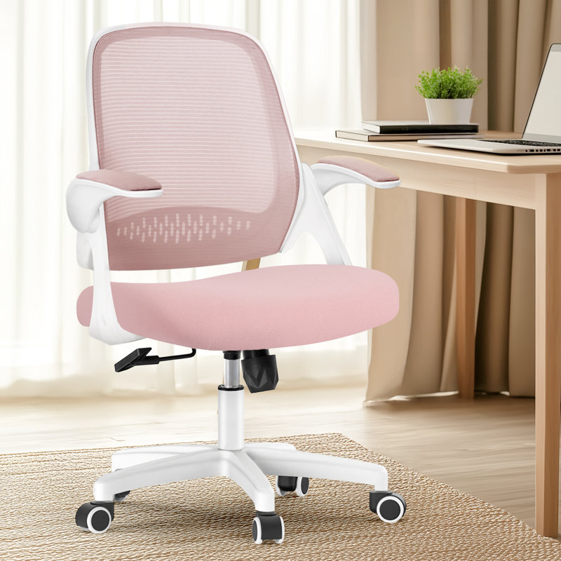  Chaise de bureau ergonomique compacte avec accoudoirs rabattables Nahjee, Rose, Plastique