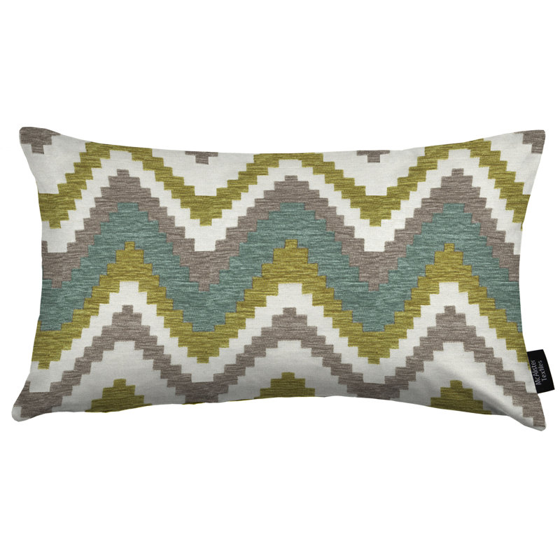 Lori Chevron Rectangular Cushion, 30 x 50cm, Blue/Lime Green/Grey