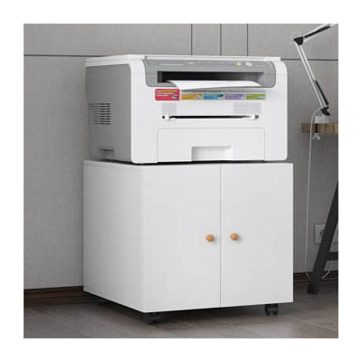 Support d'imprimante mobile blanc avec rangement en métal blanc