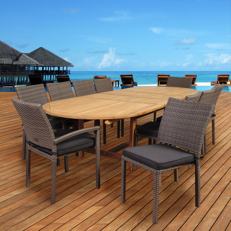 Anautica 10 - Person Teak Patio Dining Set with Oval Table