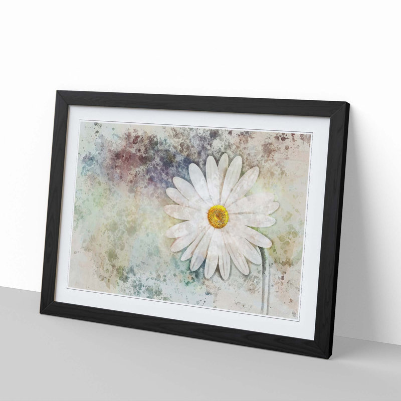 Beautiful White Daisy in Abstract - Picture Frame Painting Print, 48cm H x 65cm W x 2cm D, Black Framed