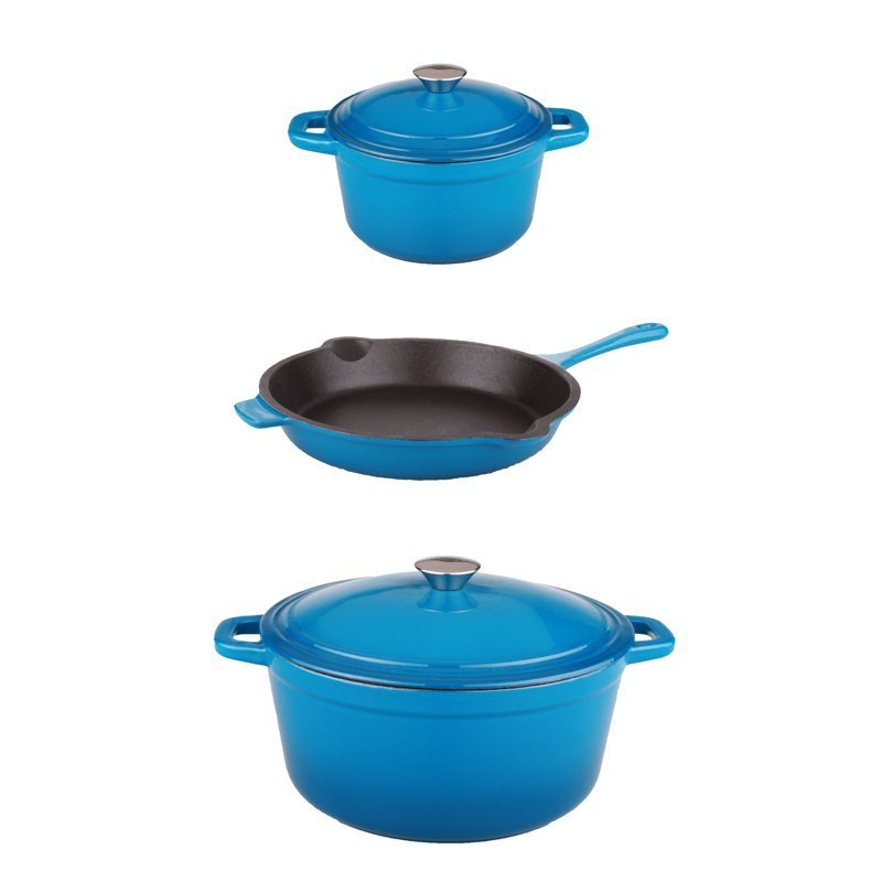 Ensemble de cocotte en fonte 5 pièces Neo avec poêle à frire 10 po, 3 pintes et 5 pintes, bleu Neo