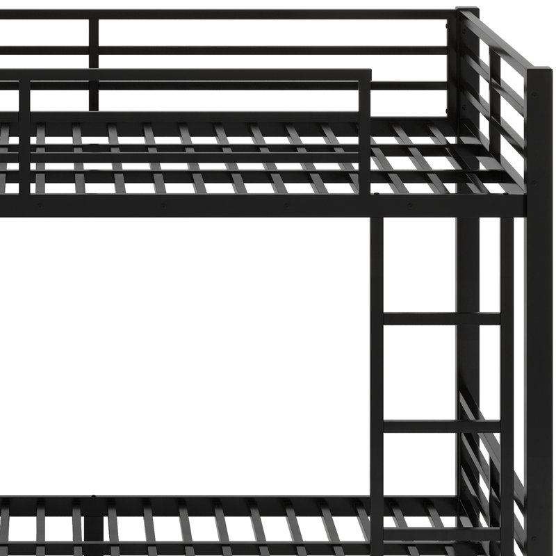 Lit superposé en métal pour les adolescents avec tablettes de rangement, tiroirs et panneau perforé, Grand sur grand