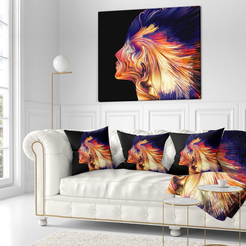 Endless Imagination - Abstract Printed Pillow, Orange/Blue, 18" x 18", Throw Pillow