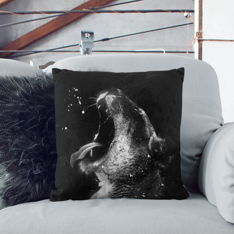 Yawning Lioness Cushion with Filling, 40cm H x 40cm W x 15cm D, White