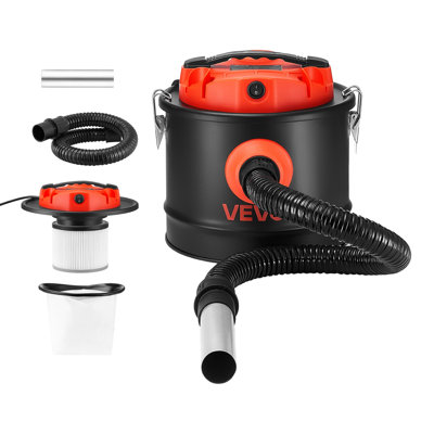 Aspirateur à cendres de 2,6 gallons, 1200 W, puissant nettoyeur de cheminée, corps en acier, tuyau de 2,7 pi, compatible avec les poêles à granules, les poêles à bois, les foyers extérieurs et les barbecues, système de filtration à deux étages, noir et orange, conçu pour les cheminées.