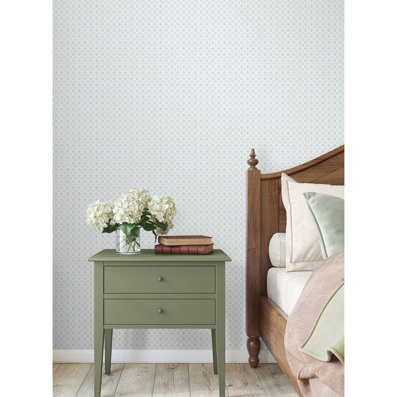 Priti Light Blue Floral Grid Wallpaper, Blue