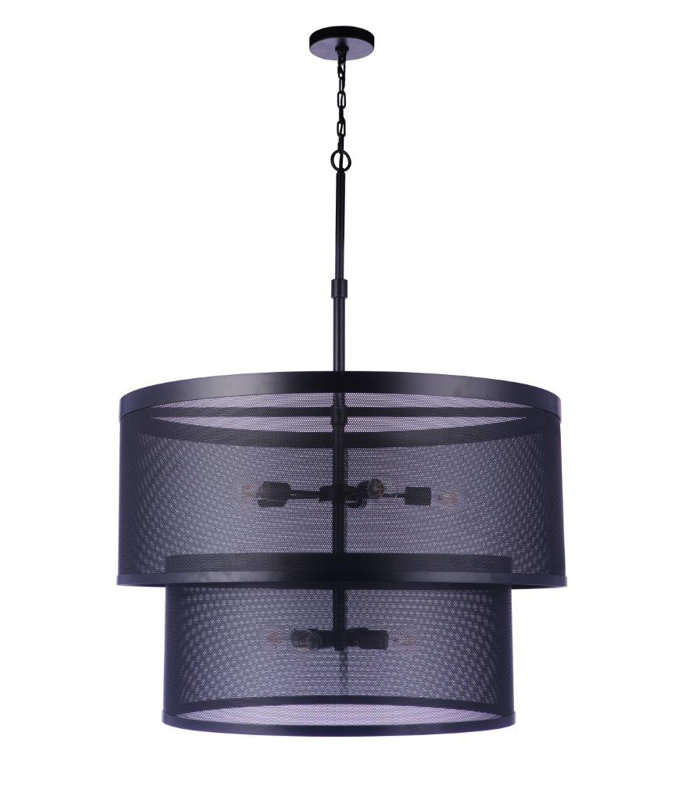 Luminaire suspendu tambour 9 lumières Mesh, Noir mat