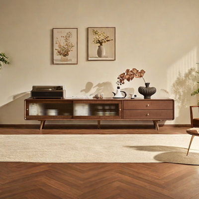 Modern TV Stand with Glass Doors