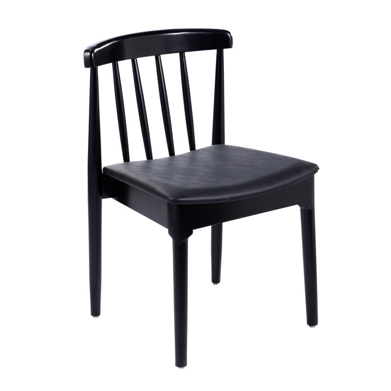 Lastasha Commercial Grade Solid Wood Dining Chair with Slatted Backrest and Vinyl Seat, Black, Black