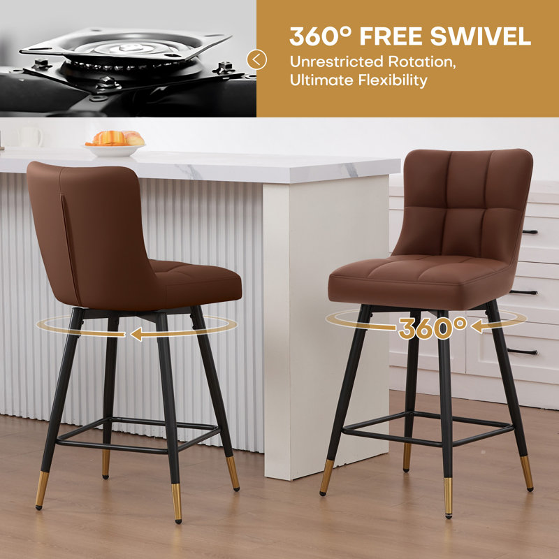Swivel Upholstered Counter Stool, Dark Brown