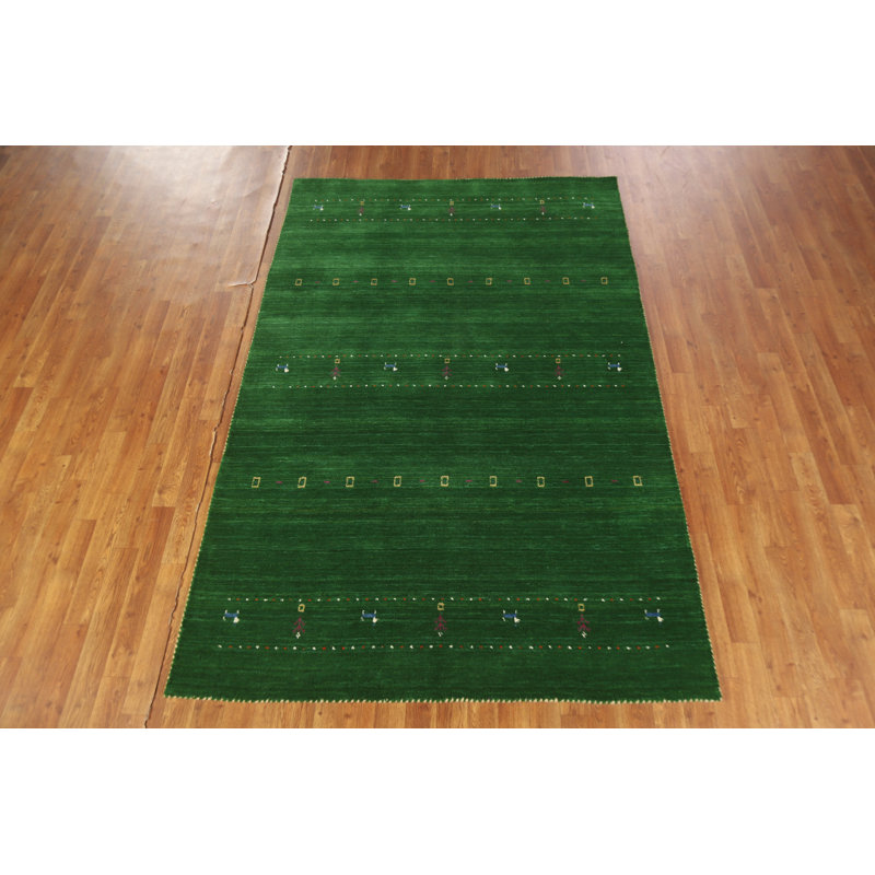 Handmade Green Gabbeh Oriental Area Rug