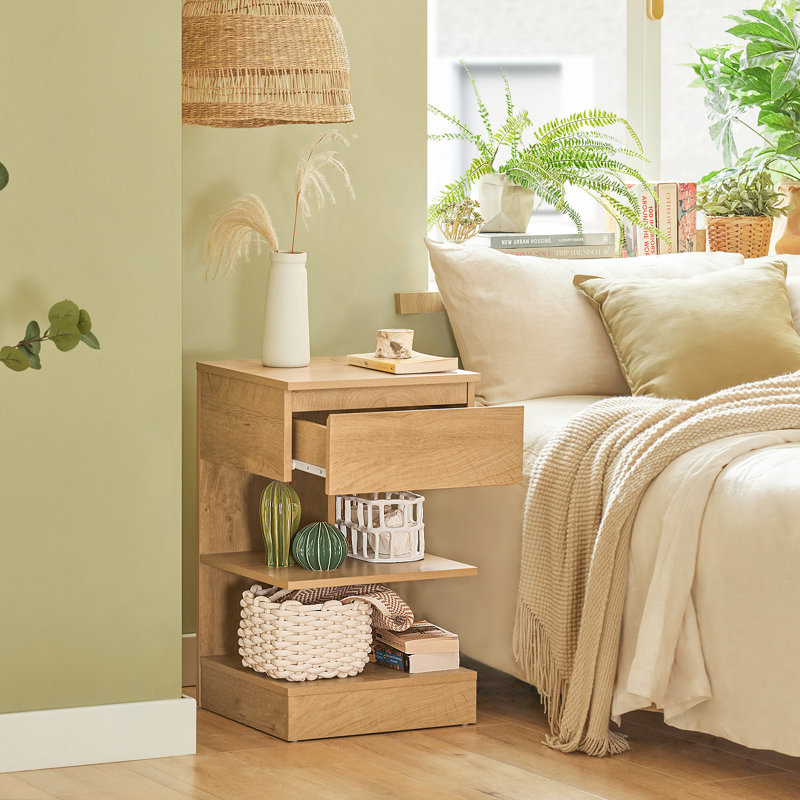Irasville 39cm W Manufactured Wood Bedside Table, Wooden Natural
