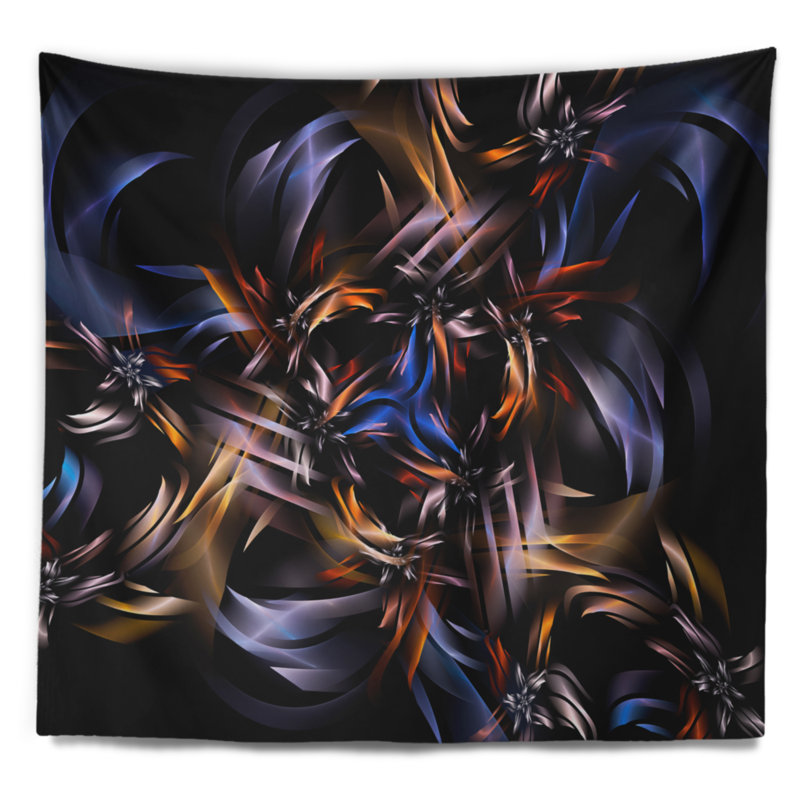 Art fractal bleu clair en tapisserie foncée, H 32 po x l 39 po